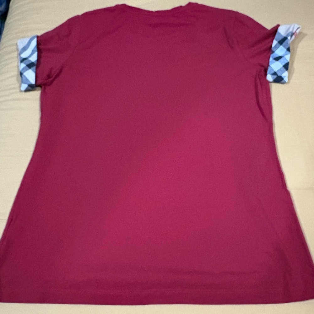 Burberry Red Tee with Plaid Cuffs